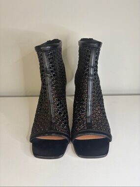 Vince Camuto Black Woven Peep-Toe Ankle Boots